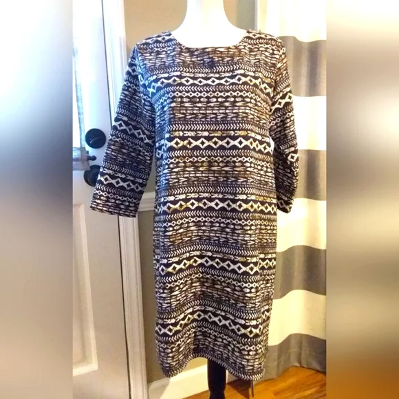 Everly | Dresses | Everly Southwest Aztec Dress Midi 34 Sleeve Bluewhitetan  | Poshmark